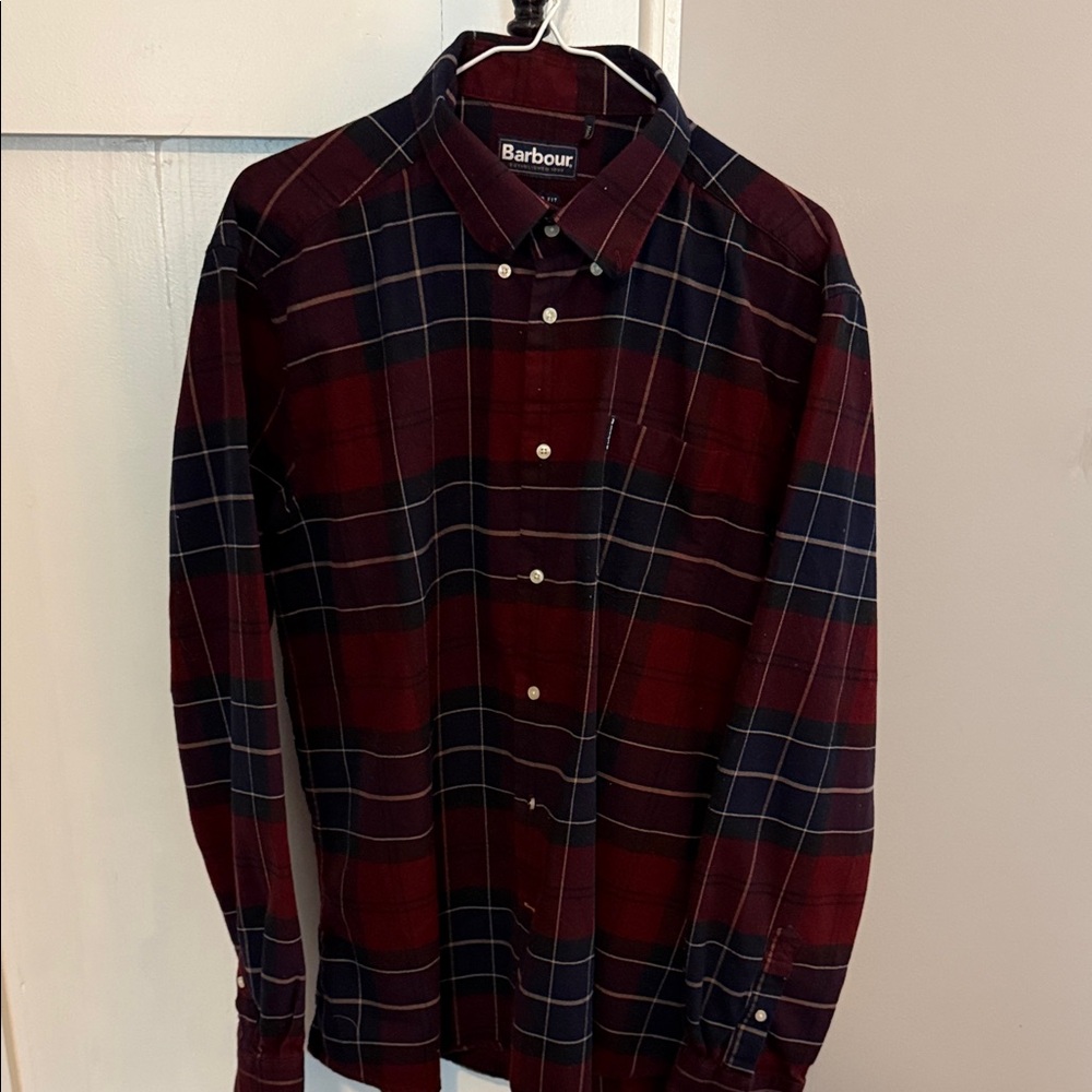 Barbour Burgundy & Navy Plaid Button-Down Shirt 49